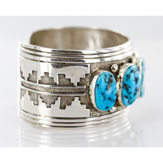 Collectable Handmade Certified Authentic Navajo .925 Sterling Silver Turquoise Native American Cuff Bracelet 12502