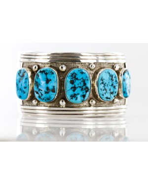 Collectable Handmade Certified Authentic Navajo .925 Sterling Silver Turquoise Native American Cuff Bracelet 12502
