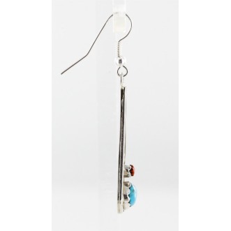 $180 Certified Authentic Navajo .925 Sterling Silver Natural Turquoise Coral Native American Earrings 18079-3