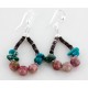 Certified Authentic Navajo .925 Sterling Silver Hooks Natural Turquoise Pink Agate HEISHI HOOP Native American Earrings 18081-2