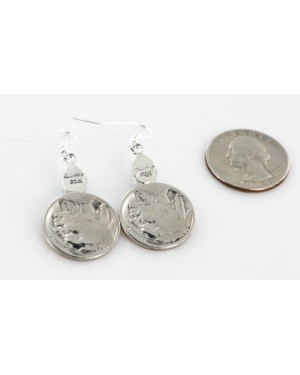 Vintage Style OLD Buffalo Coin Certified Authentic Navajo .925 Sterling Silver Turquoise Native American Earrings 18077-1