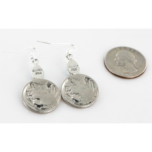 Vintage Style OLD Buffalo Coin Certified Authentic Navajo .925 Sterling Silver Turquoise Native American Earrings 18077-1