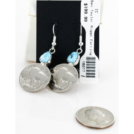 Vintage Style OLD Buffalo Coin Certified Authentic Navajo .925 Sterling Silver Turquoise Native American Earrings 18077-1