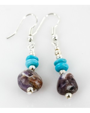Certified Authentic Navajo .925 Sterling Silver Hooks Natural Turquoise and JASPER Native American Earrings 18083-2