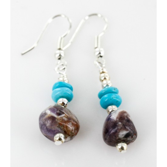 Certified Authentic Navajo .925 Sterling Silver Hooks Natural Turquoise and JASPER Native American Earrings 18083-2