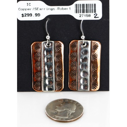 Handmade Certified Authentic Navajo Pure .925 Sterling Silver Copper Native American Earrings 27158-2