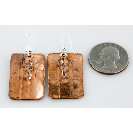 Handmade Certified Authentic Navajo Pure .925 Sterling Silver Copper Native American Earrings 27158-2