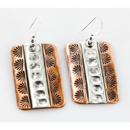 Handmade Certified Authentic Navajo Pure .925 Sterling Silver Copper Native American Earrings 27158-2