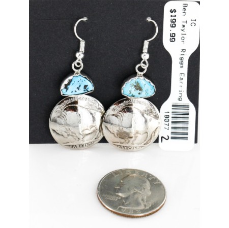 Vintage Style OLD Buffalo Coin Certified Authentic Navajo .925 Sterling Silver Turquoise Native American Earrings 18077-2