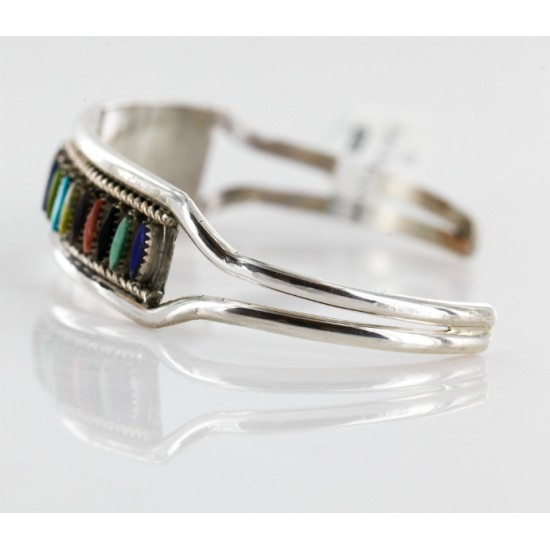 Handmade Certified Authentic Zuni .925 Sterling Silver Multicolor Turquoise Native American Bracelet 12665