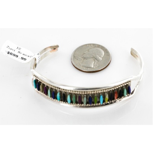 Handmade Certified Authentic Zuni .925 Sterling Silver Multicolor Turquoise Native American Bracelet 12665