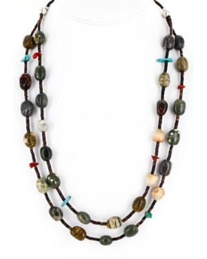Certified Authentic 2 Strand Navajo .925 Sterling Silver Turquoise Agate and Coral Native American Necklace 25246-2