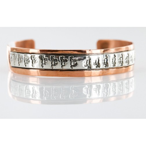 Handmade Horse Certified Authentic Navajo Pure .925 Sterling Silver Copper Native American Bracelet 12721-5