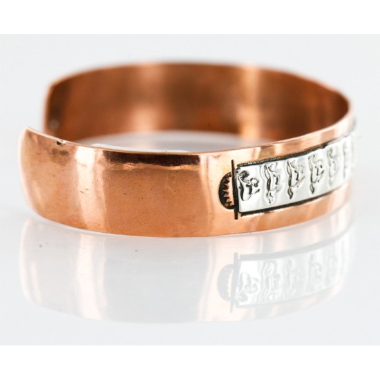 Handmade Horse Certified Authentic Navajo Pure .925 Sterling Silver Copper Native American Bracelet 12721-5