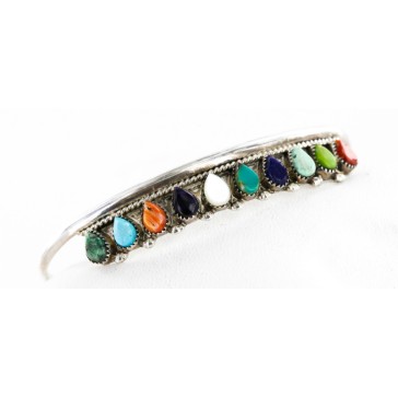 Petit Point Handmade Certified Authentic Zuni .925 Sterling Silver Multicolor Turquoise Native American Bracelet 12611