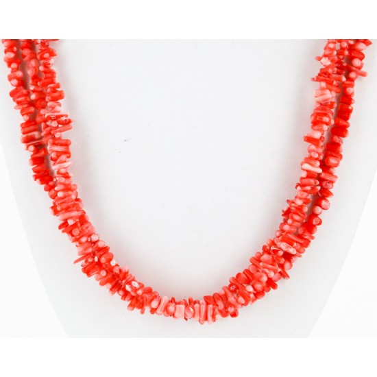 Certified Authentic 3 Strand Navajo .925 Sterling Silver Coral Native American Necklace 15942