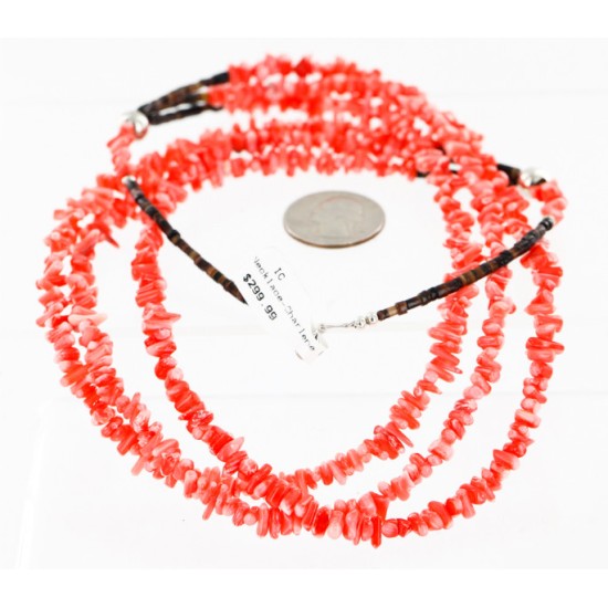 Certified Authentic 3 Strand Navajo .925 Sterling Silver Coral Native American Necklace 15942