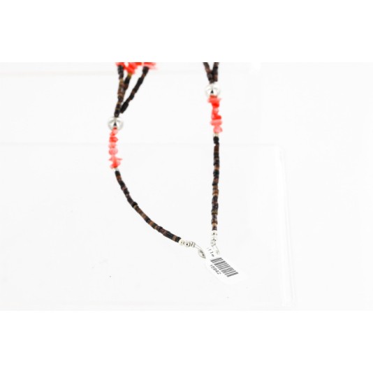 Certified Authentic 3 Strand Navajo .925 Sterling Silver Coral Native American Necklace 15942