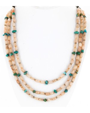 Certified Authentic 3 Strand Navajo .925 Sterling Silver Natural Turquoise Pink Quartz Native American Necklace 25246-1