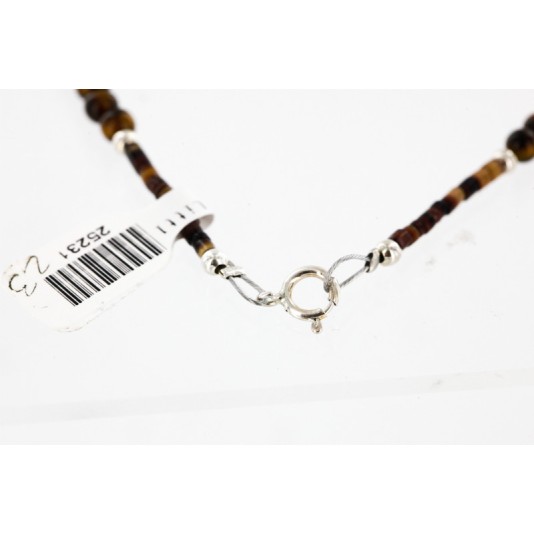 Certified Authentic Navajo .925 Sterling Silver Natural Turquoise Tigers Eye Native American Necklace 25231-23