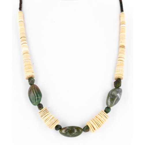 Certified Authentic Navajo .925 Sterling Silver Graduated Melon Shell Agate and Turquoise Native American Necklace 25249-1
