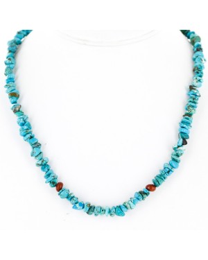 Certified Authentic Navajo .925 Sterling Silver  Turquoise and Coral Chain Native American Necklace 15771-00