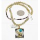 12kt Gold Filled .925 Sterling Silver Handmade Wolf And Moon Certified Authentic Navajo Turquoise and Quartz Native American Necklace 24344-4