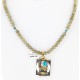 12kt Gold Filled .925 Sterling Silver Handmade Wolf And Moon Certified Authentic Navajo Turquoise and Quartz Native American Necklace 24344-4