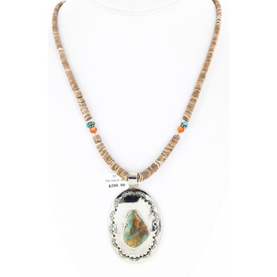 Large HANDMADE Certified Authentic Navajo .925 Sterling Silver Turquoise Graduated Melon Shell Native American Necklace 15971