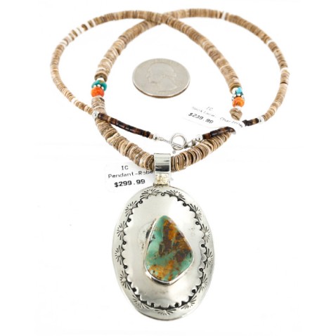 Large HANDMADE Certified Authentic Navajo .925 Sterling Silver Turquoise Graduated Melon Shell Native American Necklace 15971