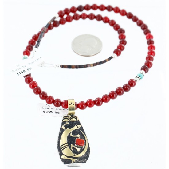 12kt Gold Filled And .925 Sterling Silver Handmade Gaco Certified Authentic Navajo Coral Agate and Turquoise Native American Necklace 24328-6