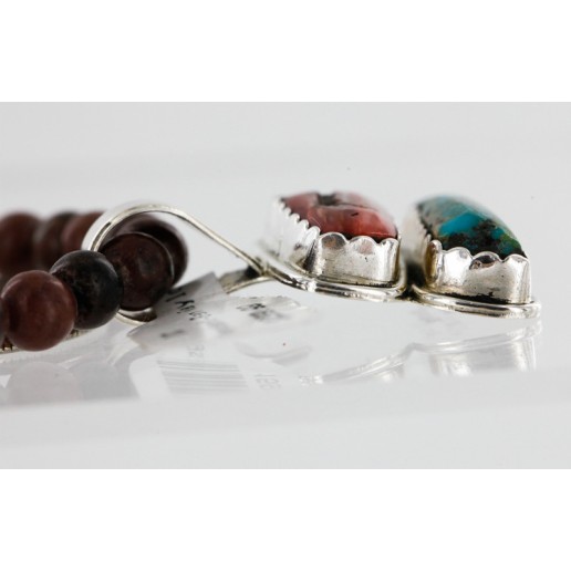 Handmade Certified Authentic Navajo .925 Sterling Silver Natural Spiny Oyster And Turquoise Native American Necklace 15926 Handmade Certified Authentic Navajo .925 Sterling Silver Natural Spiny Oyster And Turquoise Native American Necklace 15926
