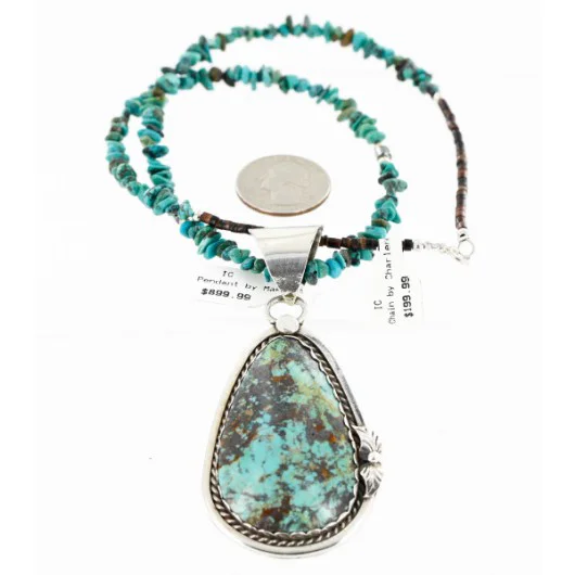 Handmade Navajo .925 Sterling Silver Natural Turquoise Native American Necklace 14985 Handmade Navajo .925 Sterling Silver Natural Turquoise Native American Necklace 14985