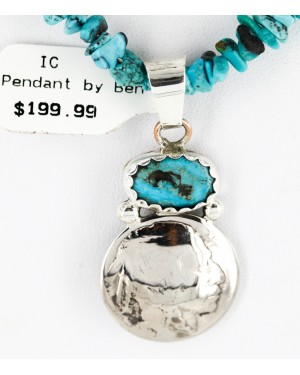 Vintage Style OLD Buffalo Nickel Certified Authentic Navajo .925 Sterling Silver Turquoise Native American Necklace 16022-2
