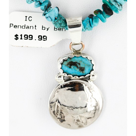 Vintage Style OLD Buffalo Nickel Certified Authentic Navajo .925 Sterling Silver Turquoise Native American Necklace 16022-2