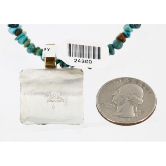 .925 Sterling Silver And 12kt Gold Filled Handmade Certified Authentic Navajo Turquoise Coral Native American Necklace 24300
