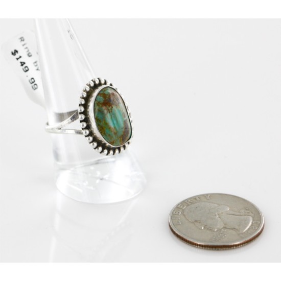 .925 Sterling Silver Handmade Certified Authentic Navajo Natural Turquoise Native American Ring 16960-8 .925 Sterling Silver Handmade Certified Authentic Navajo Natural Turquoise Native American Ring 16960-8