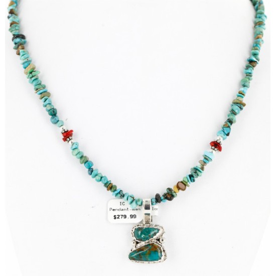 Handmade Certified Authentic Navajo .925 Sterling Silver and Turquoise Coral Native American Necklace 16023-3 Handmade Certified Authentic Navajo .925 Sterling Silver and Turquoise Coral Native American Necklace 16023-3