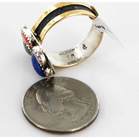 .925 Sterling Silver And 12kt Gold Filled HANDMADE Certified Authentic Navajo MULTICOLOR Native American Ring  12691-2