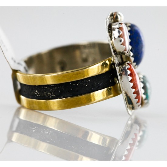 .925 Sterling Silver And 12kt Gold Filled HANDMADE Certified Authentic Navajo MULTICOLOR Native American Ring  12691-2