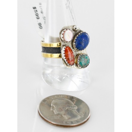 .925 Sterling Silver And 12kt Gold Filled HANDMADE Certified Authentic Navajo MULTICOLOR Native American Ring  12691-2