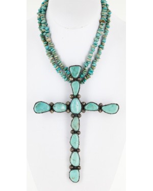 Handmade Certified Authentic Cross Navajo .925 Sterling Silver Turquoise Native American Necklace 24111
