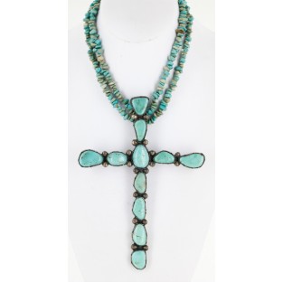 Handmade Certified Authentic Cross Navajo .925 Sterling Silver Turquoise Native American Necklace 24111