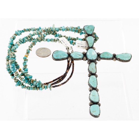 Handmade Certified Authentic Cross Navajo .925 Sterling Silver Turquoise Native American Necklace 24111
