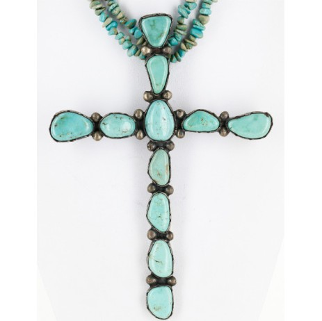 Handmade Certified Authentic Cross Navajo .925 Sterling Silver Turquoise Native American Necklace 24111