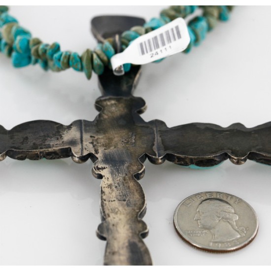 Handmade Certified Authentic Cross Navajo .925 Sterling Silver Turquoise Native American Necklace 24111