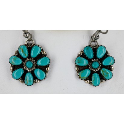 Handmade Certified Authentic Navajo .925 Sterling Silver Natural Turquoise Set Native American Necklace Earrings 15749-17945