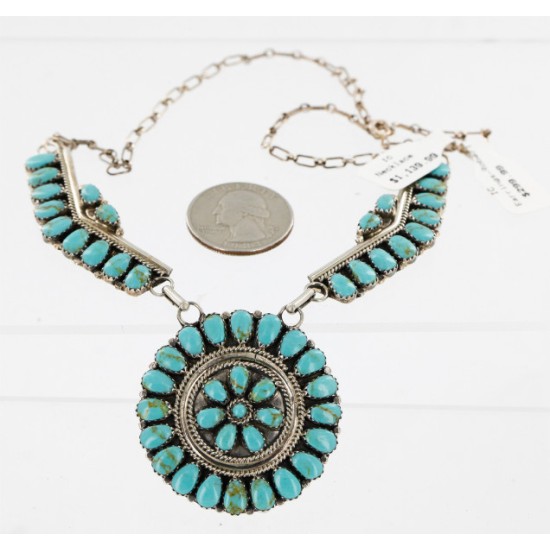 Handmade Certified Authentic Navajo .925 Sterling Silver Natural Turquoise Set Native American Necklace Earrings 15749-17945