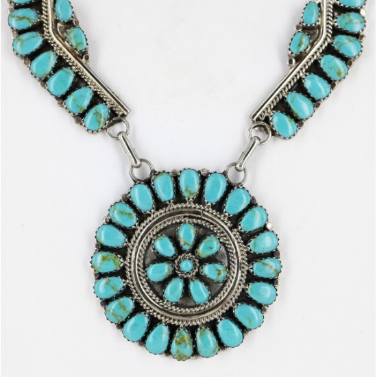 Handmade Certified Authentic Navajo .925 Sterling Silver Natural Turquoise Set Native American Necklace Earrings 15749-17945
