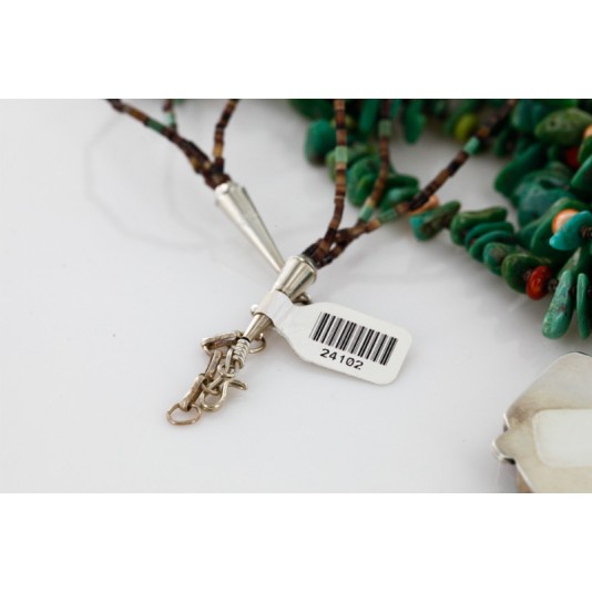 Large Butterfly Handmade Certified Authentic Navajo .925 Sterling Silver Signed Turquoise Spiny Oyster Native American Necklace 24101